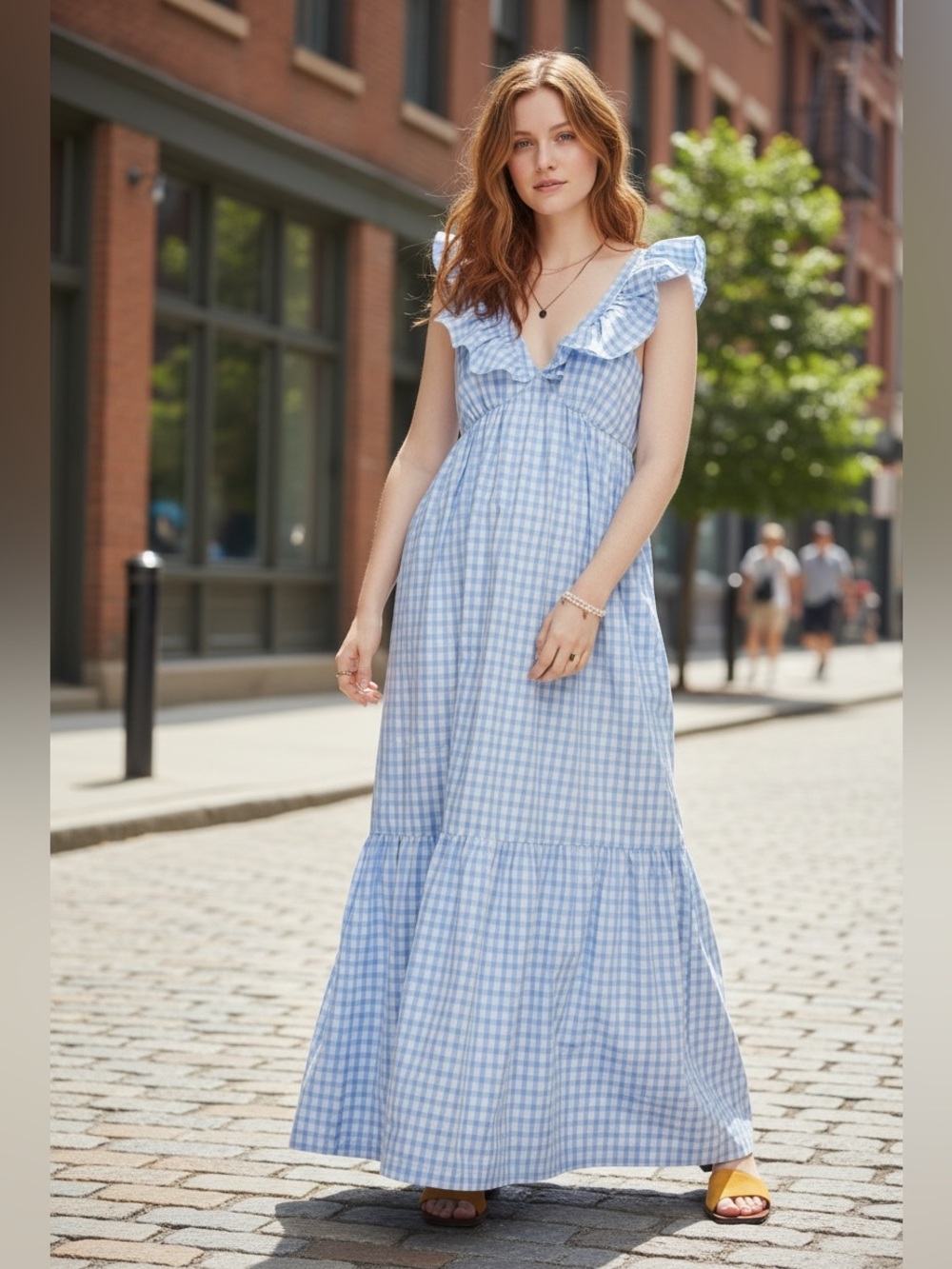 NWT SCOTCH & SODA Ruffle Trim Stripe Maxi Dress In Blue